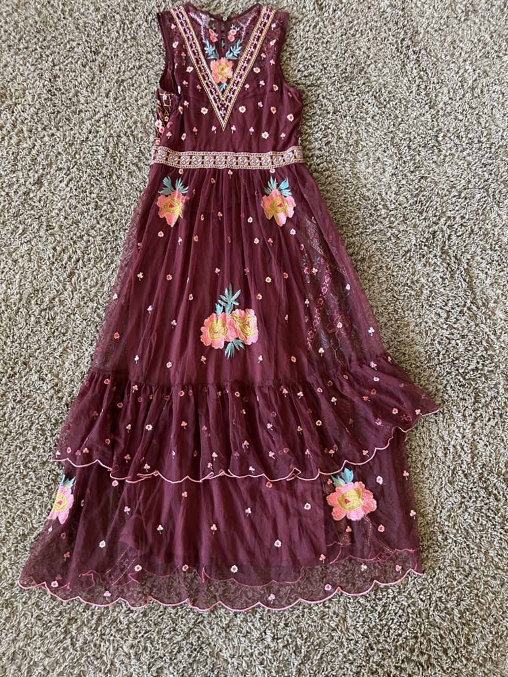 Sundance Burgundy Sleeveless Embroidered Floral Maxi Dress - Picture 5 of 10
